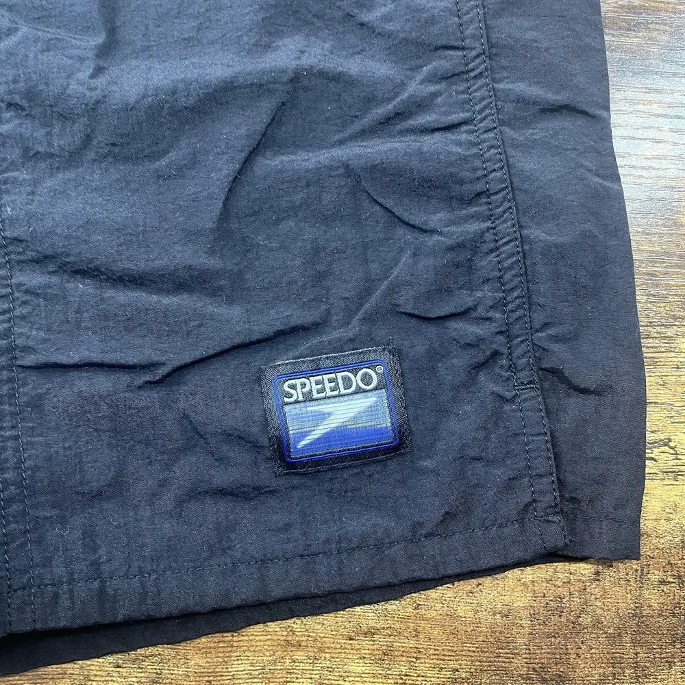 Vintage Speedo Men's Medium Black Swim Shorts Regular Drawstring Mesh Lined